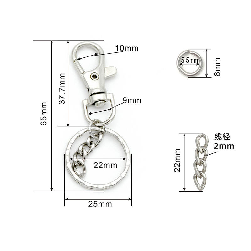 Couronne argentée 25 mm, 4,6 g, fermoir pour chien, boucle chaîne 4 maillons