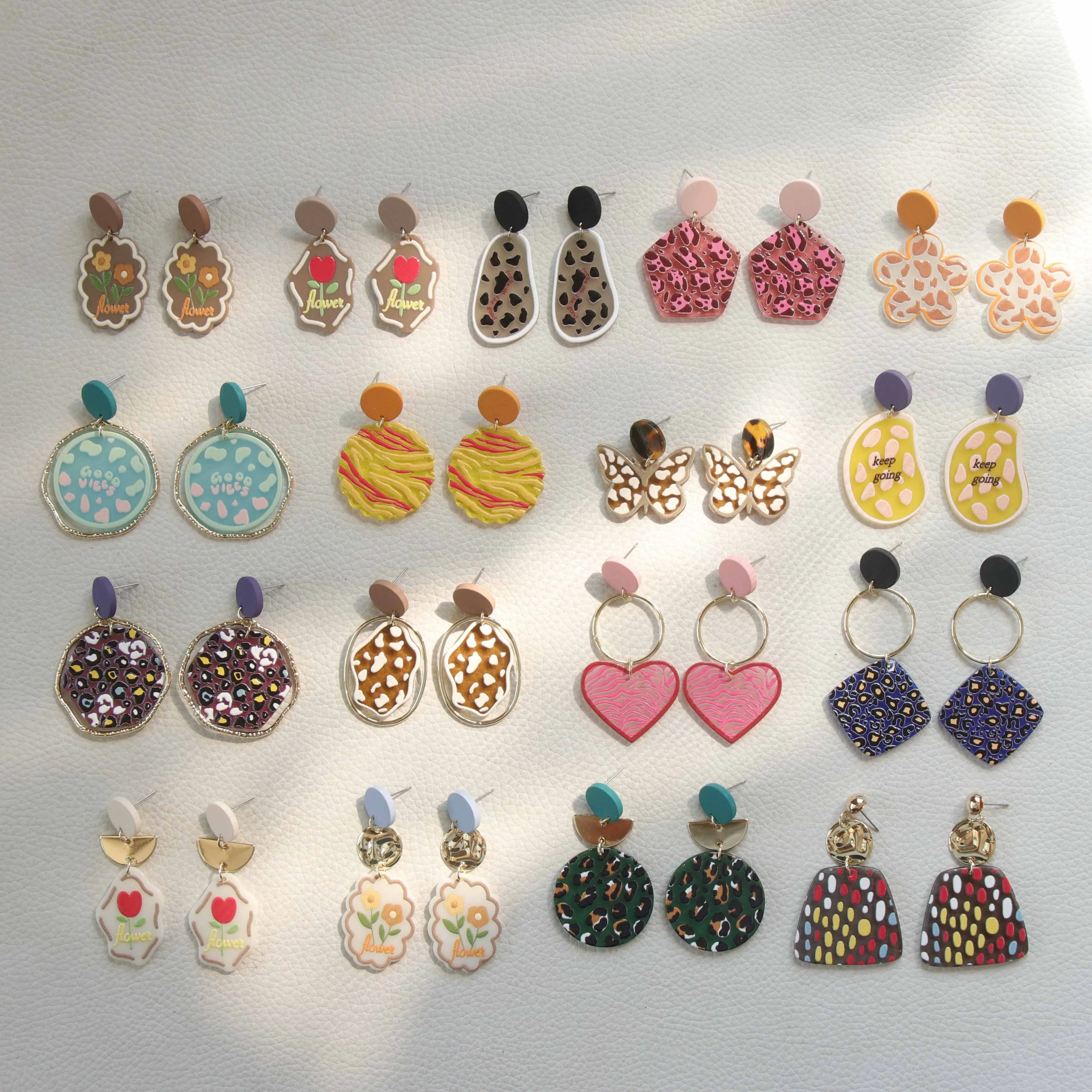 OUYE colorful women earring wholesale jewelry hypoallergenic Irregular geometric circle flower heart butterfly acrylic earrings