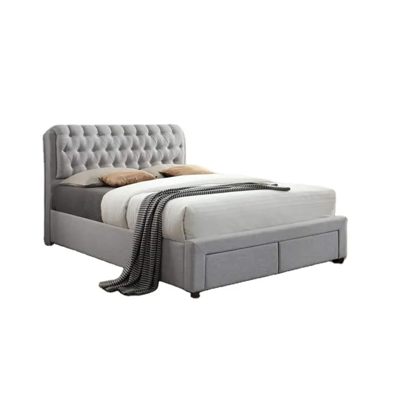 현대 최신 나무 프레임 럭셔리 디자인 킹 사이즈 패브릭 침대 더블 서랍 장식품 침대