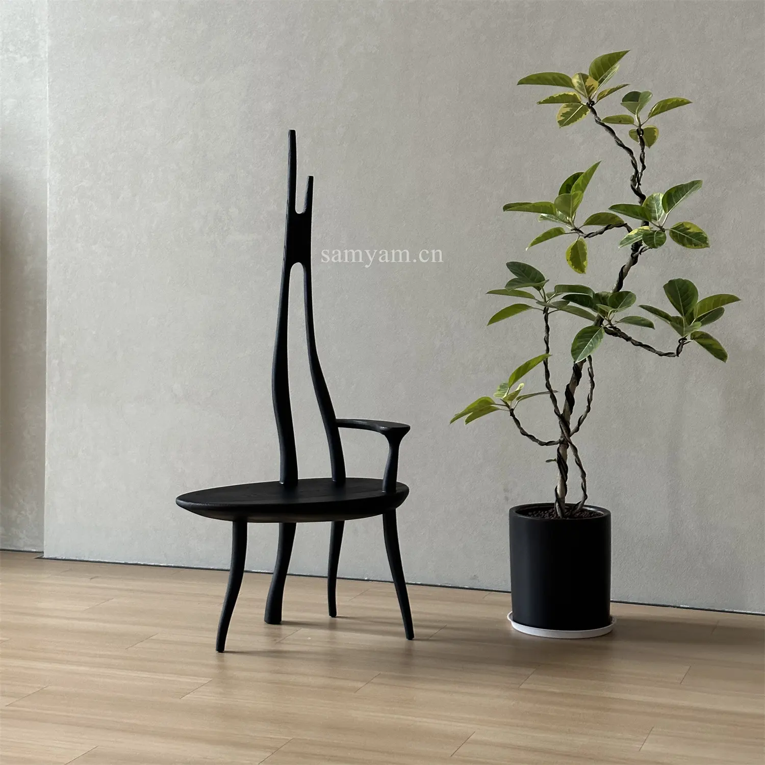 Silla lateral personalizada de gama alta con diseño de Arte Moderno, silla de ocio de madera maciza negra, silla con respaldo alto para sala de estar