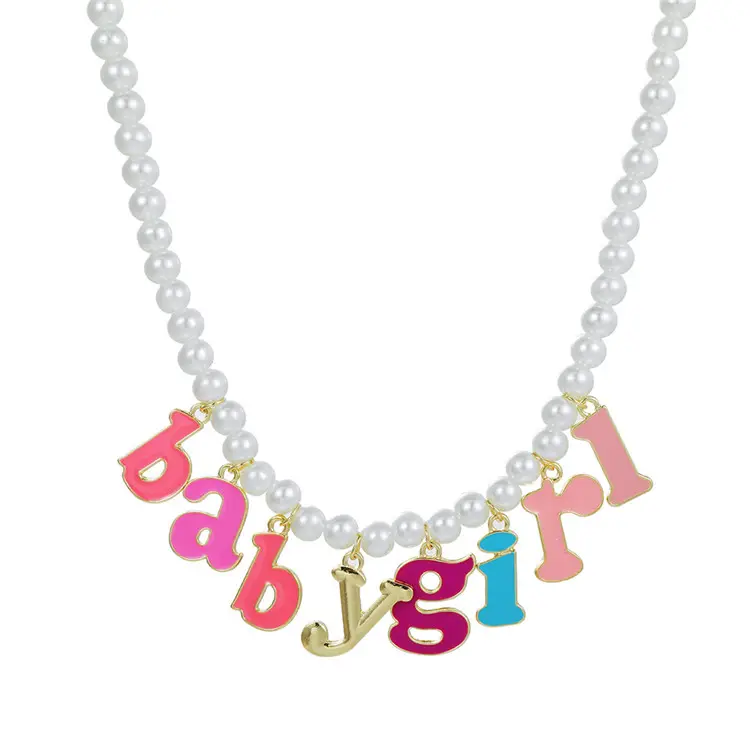 SP-Cadena de perlas personalizada hecha a mano, collar con cuentas, joyería personalizada, esmalte colorido, colgante con letras iniciales