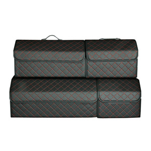 Premium çok fonksiyonlu katlanabilir PU deri araba gövde organizatör Bin konteyner kutusu oto SUV araç gövde ve koltuk için depolama - Product Image 4