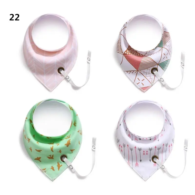 Adjustable Baby Bandana Drool Soft Triangle Bibs 4-Pack with Teething Toys Made 100% Organic Cotton Burp Cloth Feeding