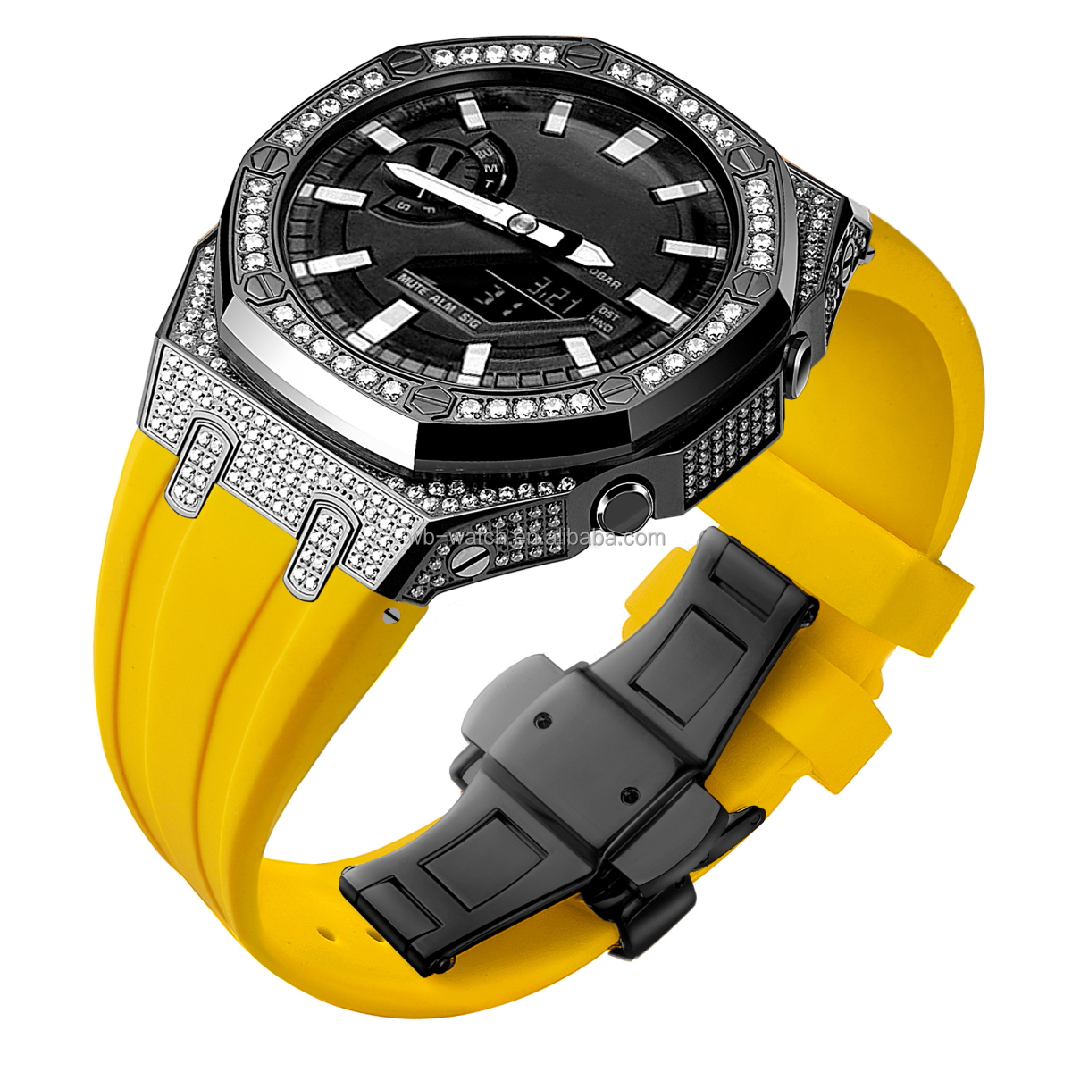 Diamond Set Black Ring +Black Case + Yellow Strap