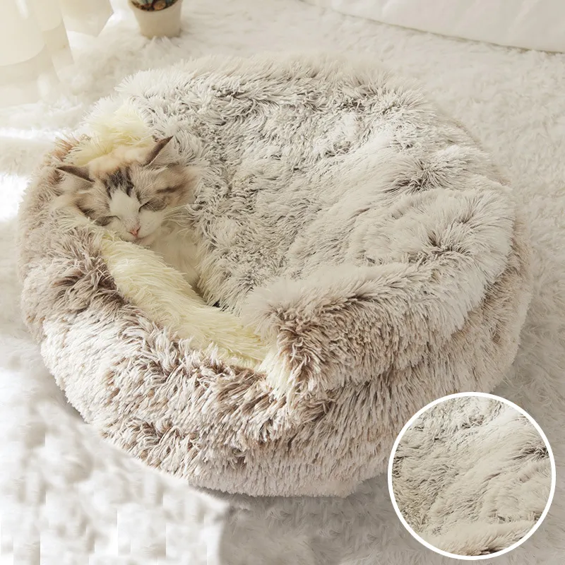 40CM Tapis de lit chaud pour chat Long Plush House Sofa Soft Sleeping Pet Basket For Dogs Bed Cats Nest Pet Bed Cushion Support Dropshipping