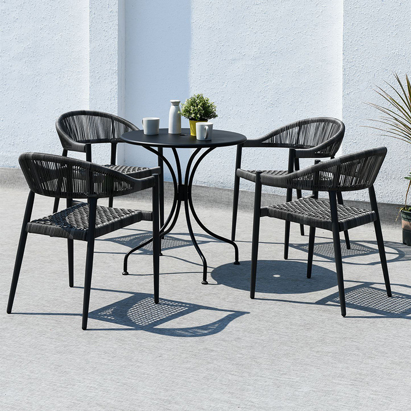 Carbon steel 70cm square table with 4 chairs