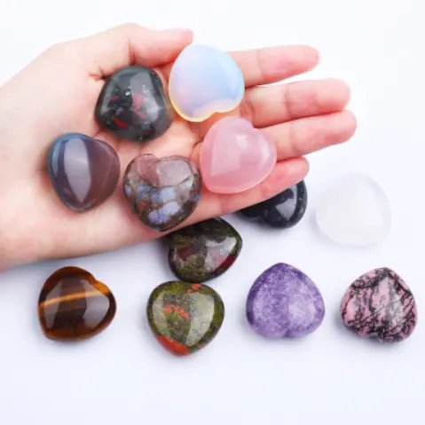 25mm Mixed Puffy Heart Stones Tumled Healing Crystal Pocket Love Stone 20 mm Assorted Rocks Collection