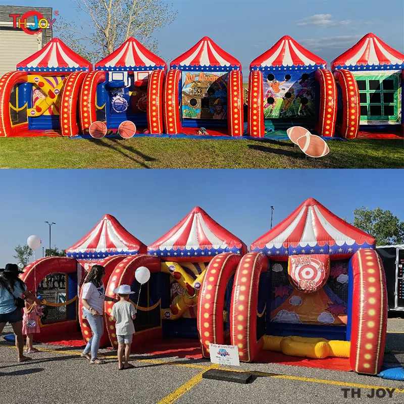 2024 más nuevo 5 en 1 paquete de Carnaval inflable juegos fútbol dardo Knock Down Ring Ross juego para niños y adultos