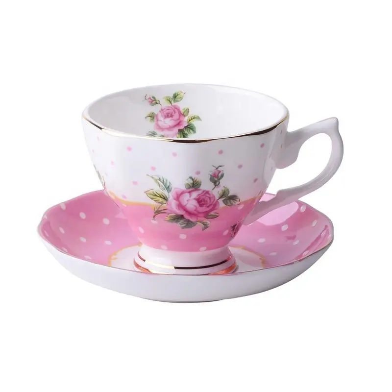 Online Custom Vintage Ceramic Tea Mug Elegant Bone China Tea Coffee Cup And Saucer Set