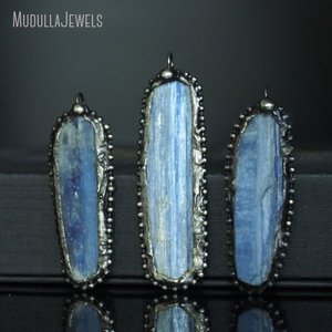 PM45226 lehimli takı doğal taş mavi kiyanit ücretsiz formu kolye antik gümüş kaplama cadı Wicca Bohemian hediye