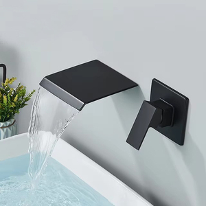 Đen treo tường phòng tắm lưu vực vòi nước thác nước Outlet lạnh và nóng Mixer chìm tap giấu cài đặt cần cẩu vòi - Product Image 1