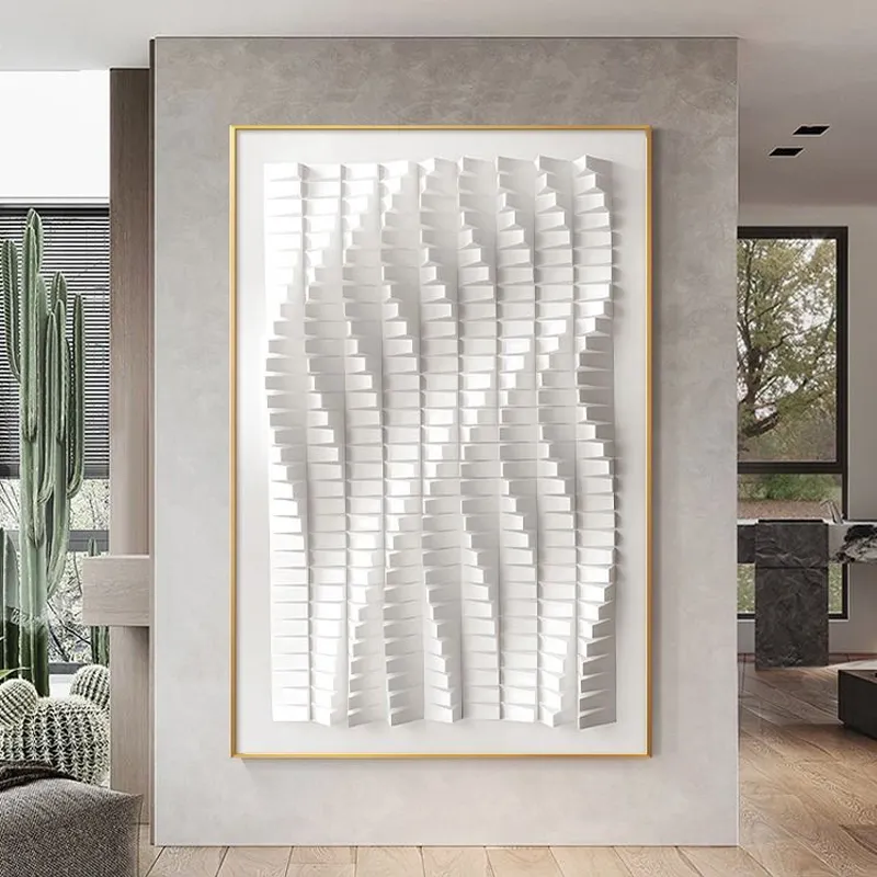 Décor à la maison 3D vague sculpture sur bois mur Art grande taille encadré Relief peinture à la main abstrait bois Art décor peinture