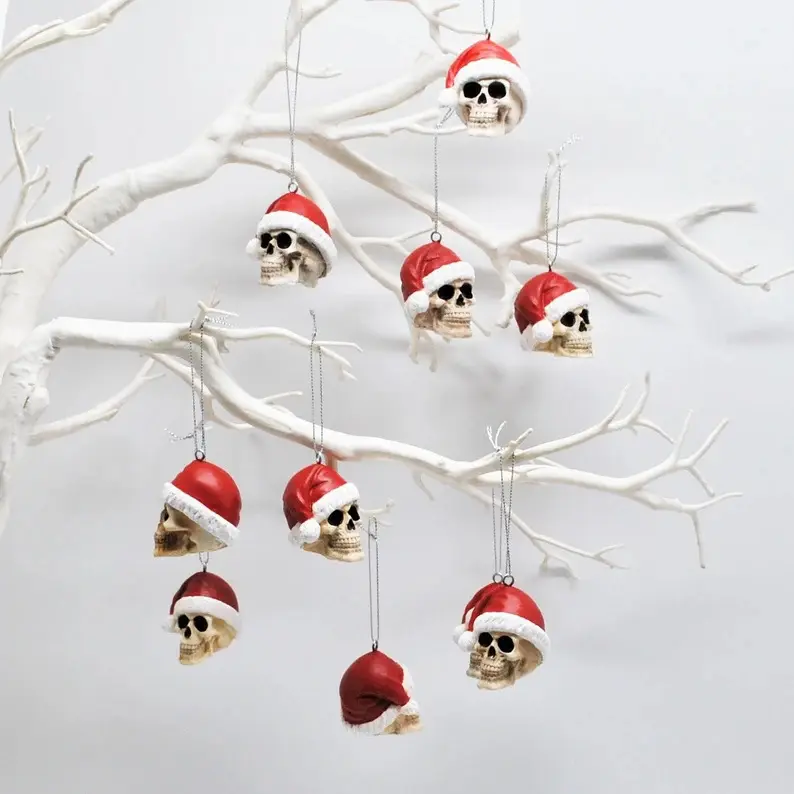 Xmas Silent Night Decoration Ornaments Christmas Tree Decorative Baubles Hanging Skulls with Christmas Hat