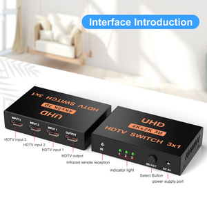 Conmutador y convertidor de vídeo 4K HDTV 3 en 1 con divisores 3D remotos IR para 4K * 2K HDTV compatible con 3 entradas y 1 salida - Product Image 2
