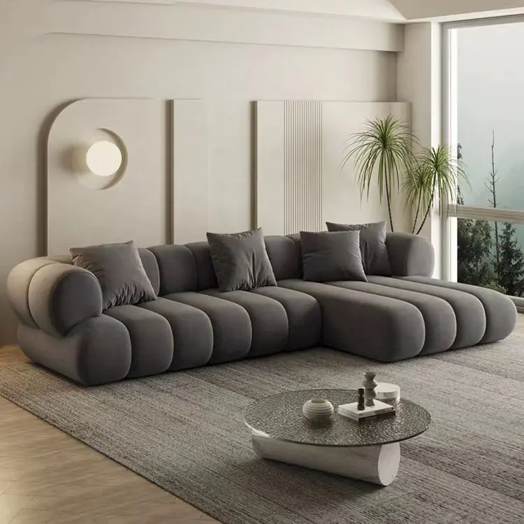 Home Couch Set Chaise L-forma Moderna Sala Sofás Tecido Cinza Minimalista Canto 1 Set Sofá-cama Set Móveis