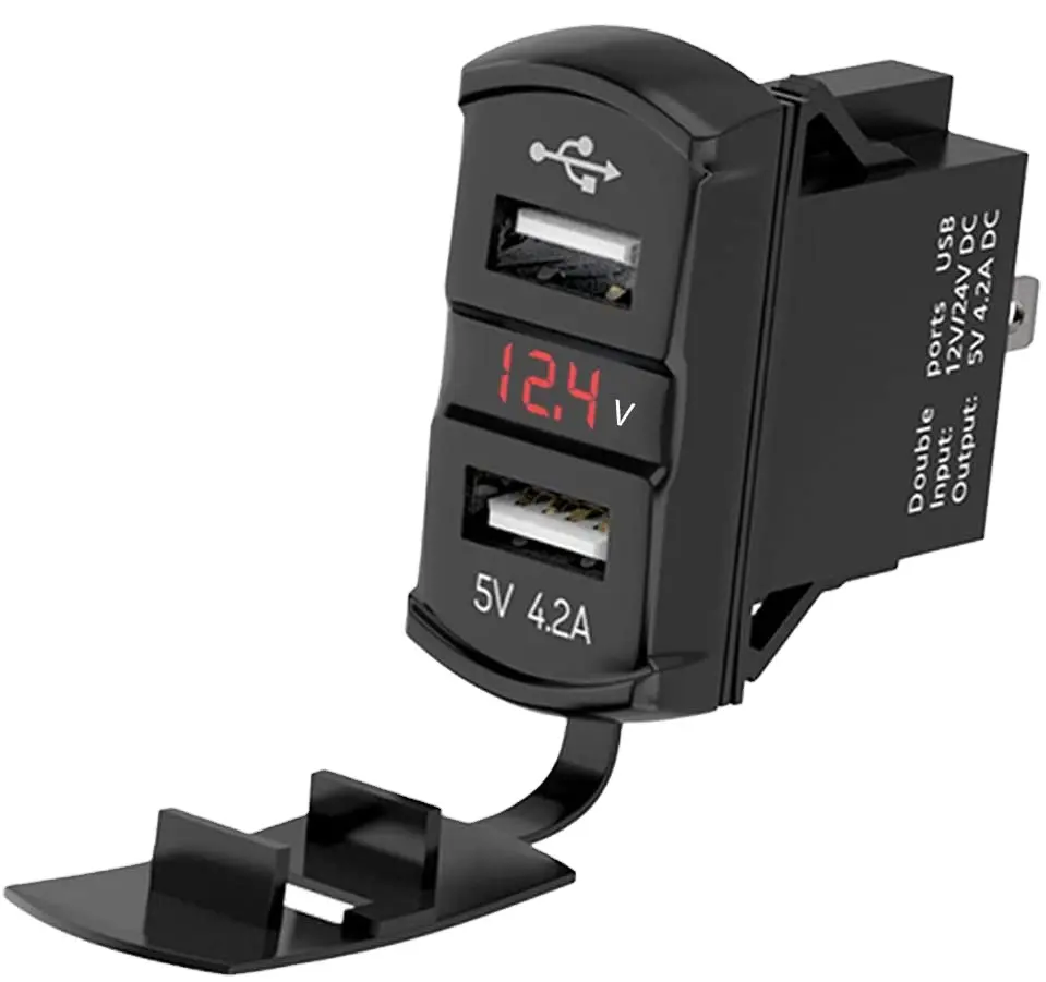 12V/24V 4.2A Tuimelschakelaar Stijl Dual-poorten Usb Car Charger Socket Fast Charger Met Led Voltmeter voor Boot Motorfiets Atv Rv