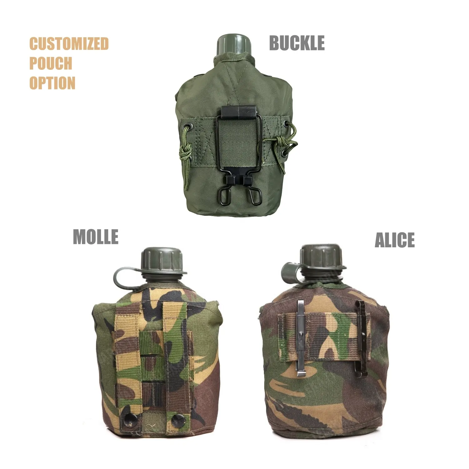 Oem usgi phong cách căng tin Kit với cốc nhôm có thể gập lại xử lý cho đi bộ đường dài Backpacking cắm trại quân đội màu xanh lá cây chai nước căng tin