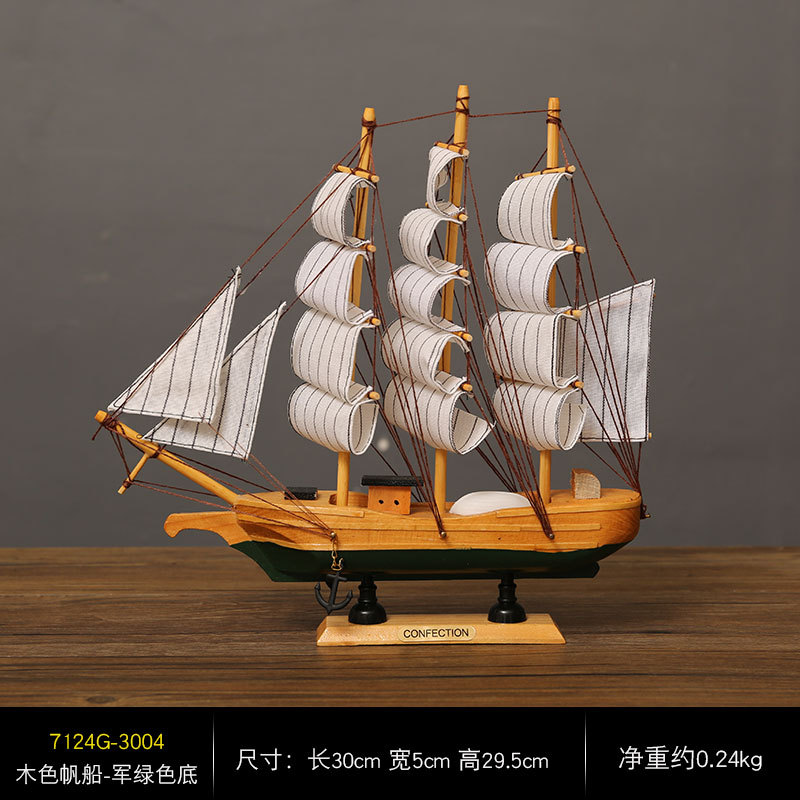 Bateau à voile en bois 3004-30cm (fond vert militaire)