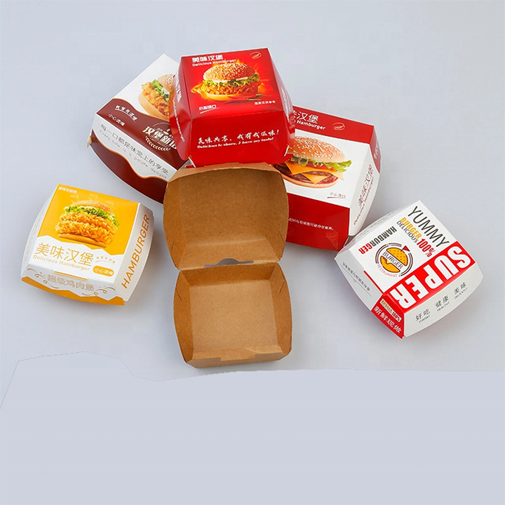 Scatola di Hamburger stampata personalizzata Eco Friendly riciclata da asporto Fast Food scatole di imballaggio per Hamburger con Logo