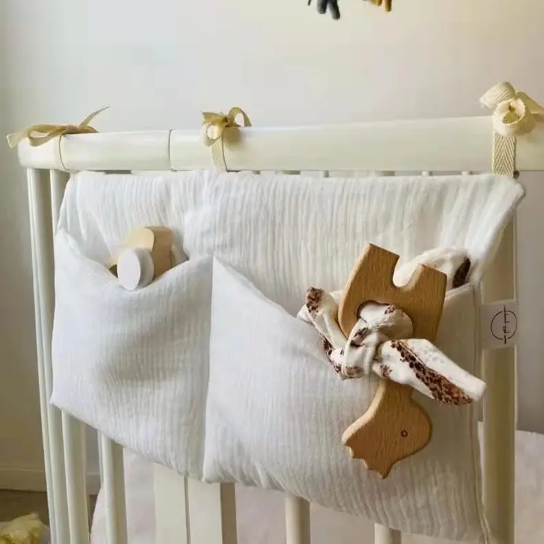 Berço Caddy Bed Storage Bag 2 bolsos cabeceira pendurado fralda Nursery Organizer Baby Crib Organizer for Fraldas Brinquedos Vestuário