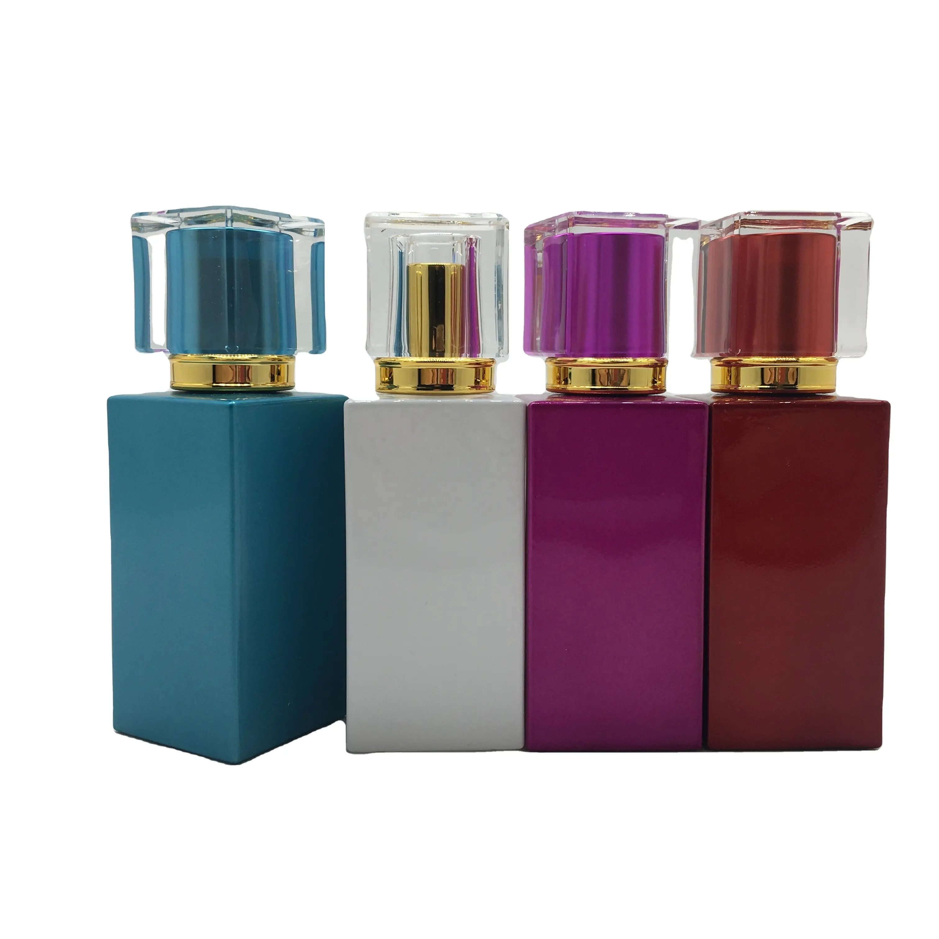 Customized 50ml 30ml rectangular black white green blue red empty glass spray perfume bottles with box