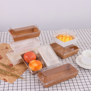 Dùng Một Lần Pastry Món Tráng Miệng Tiramisu Bánh Thực Phẩm Container Bao Bì Takeaway Sushi Phục Vụ Kraft Hộp Giấy Với Rõ Ràng Nắp Nhựa - Product Image 6