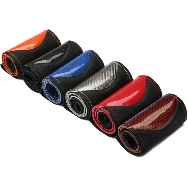 Automobile interior manufacturers wholesale high-quality universal carbon fiber splicing Pu hand sewn steering wheel cover