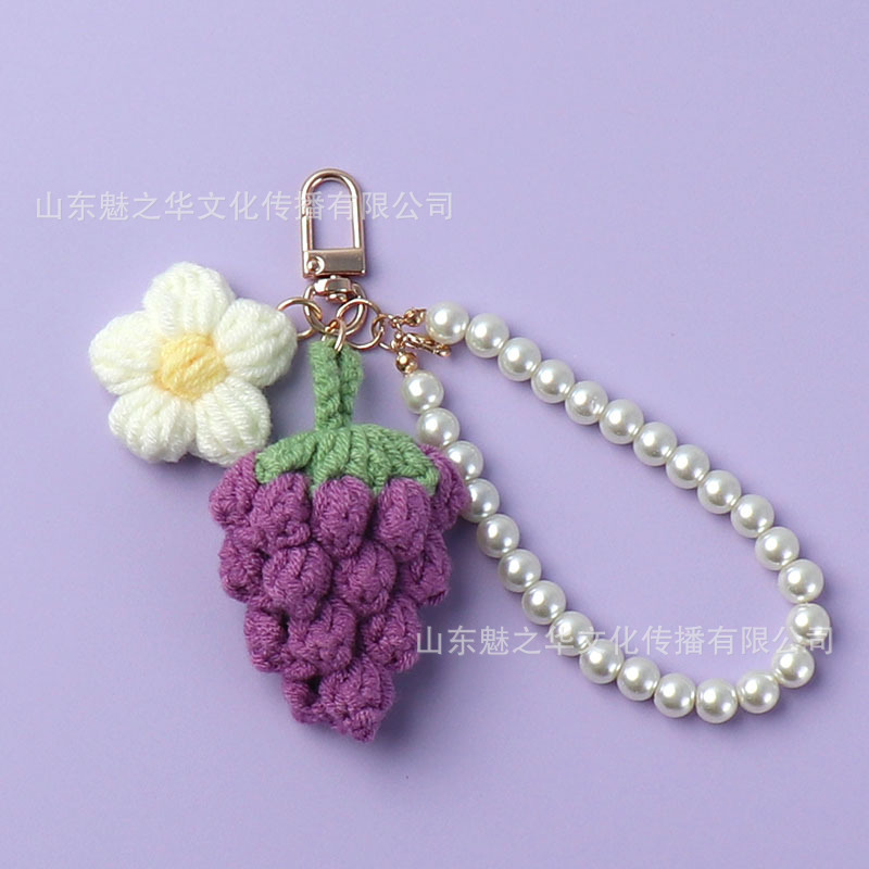 Dark purple grape+ puff flower + pearl chain