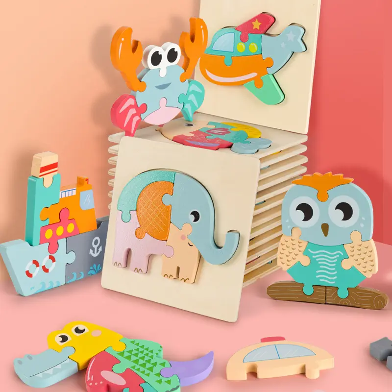 Puzzle 3D en bois pour bébé, jouets éducatifs, apprentissage précoce, cognition, enfants, puzzle d'intelligence de dessin animé
