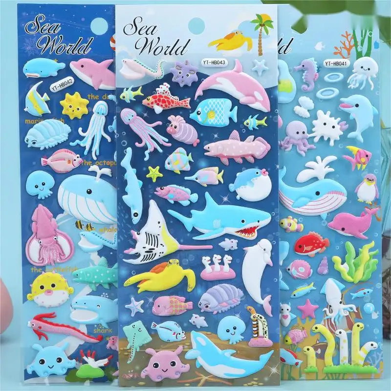 Bonne vente créatures marines poissons dauphins requins 3D bulle coton bébé Puzzle autocollants jouets pour enfants petits autocollants