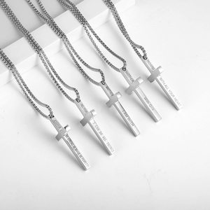 Đen Bạc Chữ Thập Vòng Cổ Inspirational Kinh Thánh Câu Chữ Thập Với 3Mm Hộp Chuỗi Thép Không Gỉ Chữ Thập Mặt Dây Chuyền Vòng Cổ Cho Nam Giới - Product Image 2
