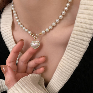 Yeni süper peri mizaç taklit inci aşk kolye soğuk rüzgar tatlı basit OT toka kemik zinciri. - Product Image 4