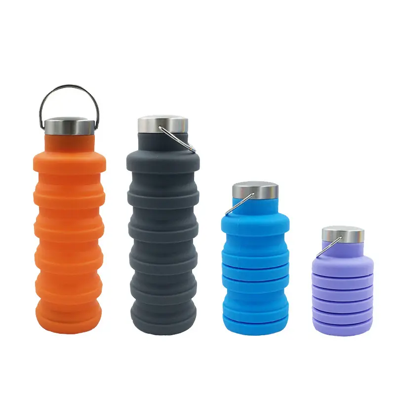 500 مللي زجاجة ماء قابلة للطي ، قابلة لإعادة الاستخدام BPA الحرة سيليكون طوي زجاجات مياه مع حلقة تسلق للسفر رياضة التخييم المشي