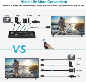 Interruptor de salida de Audio, 4K, HDMI, 4 puertos, 2.0b, 4x1, con arco Coaxial, Toslink, 3,5mm, con Control remoto IR, HDMI