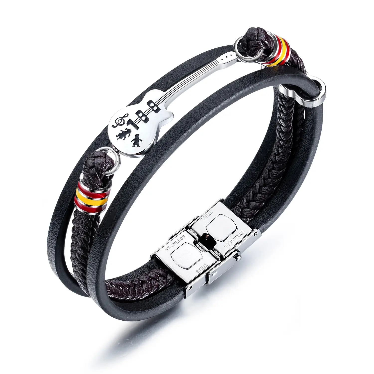 Aug jewelry-Mini pulsera de cuero con cuerda de titanio y acero, pulsera trenzada de varias capas, estilo Retro