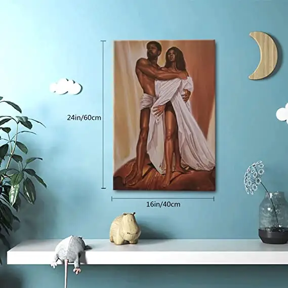 Pintura artística de pared afroamericana para decoración del hogar, cuadro de pareja negra para dormitorio, sala de estar, regalos artísticos para mujer