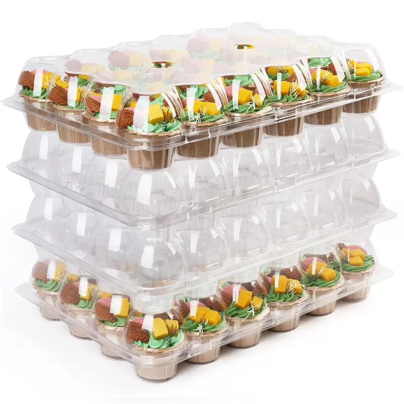 24 Count Einweg stapelbare Cup Cake Container Reise träger Tall Dome Clear PET Kunststoff Klappdeckel Cupcake Boxen