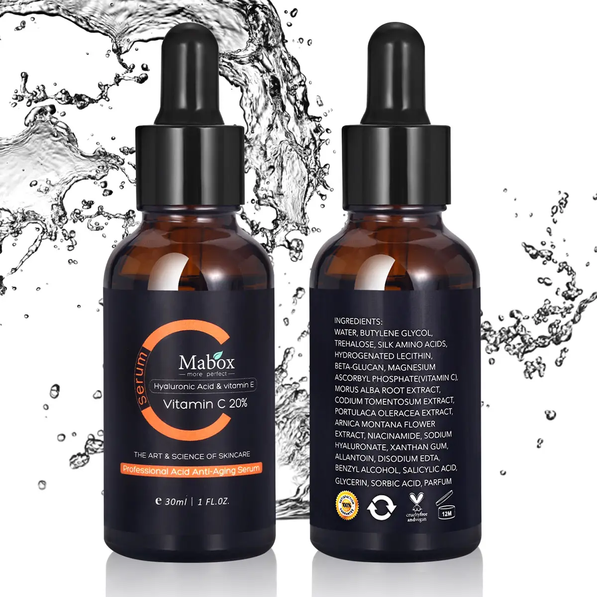 Mabox Großhandel Anti-Falten Anti-Aging Feuchtigkeit spendende Hyaluron säure Gesicht Vitamin C Serum für die Hautpflege 30ml