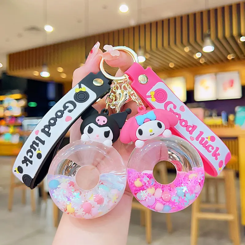 Ciambella promozionale portachiavi portachiavi liquido charm Sanrio Kuromi melodia liquido sabbie mobili trasparente acrilico ciondolo portachiavi