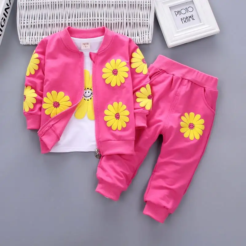 Nuovo autunno 0-5 anni vestiti per bambini set da 3 pezzi stampa floreale felpa con cappuccio moda Casual set di vestiti per bambina