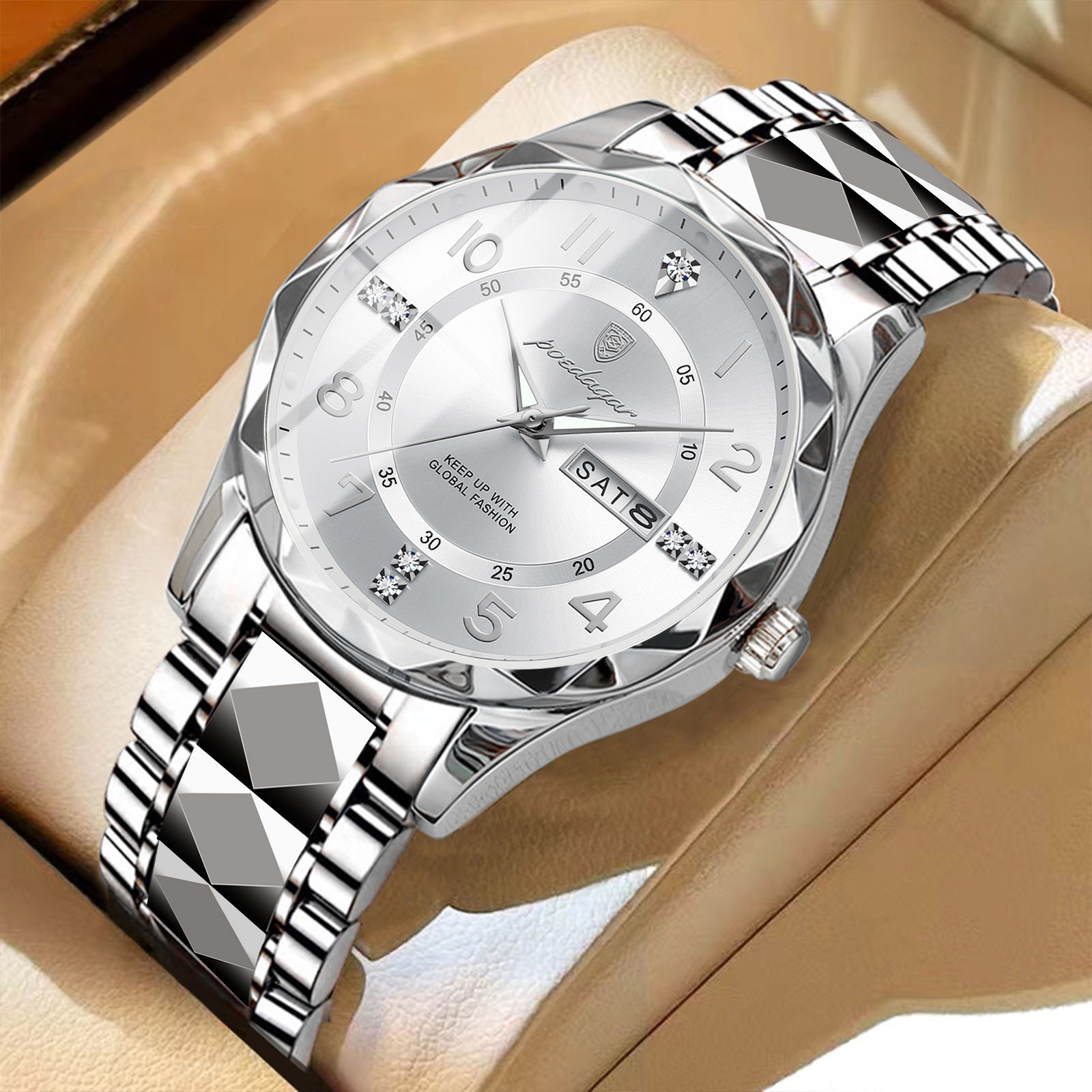 858 argent coquille, bracelet en acier blanc.