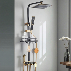 Khách sạn sang trọng màu đen vàng lượng mưa phòng tắm vòi sen hệ thống tĩnh nhiệt Brass Mixer vòi đánh bóng Chrome kết thúc massage phun - Product Image 2