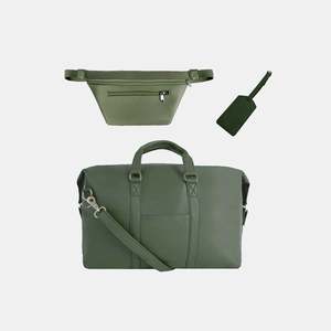 תיק עור duffel + חבילת fanny + תג