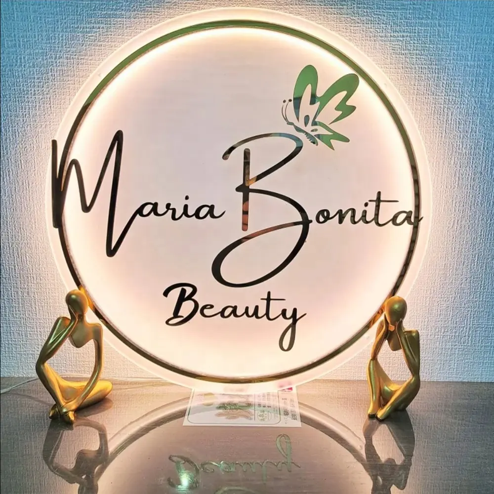 Letreros acrílicos 3D, logotipo de negocios personalizado, salón de belleza, estudio de pelo de uñas, decoración de pared estética, nombre de empresa, placas, luces de neón LED