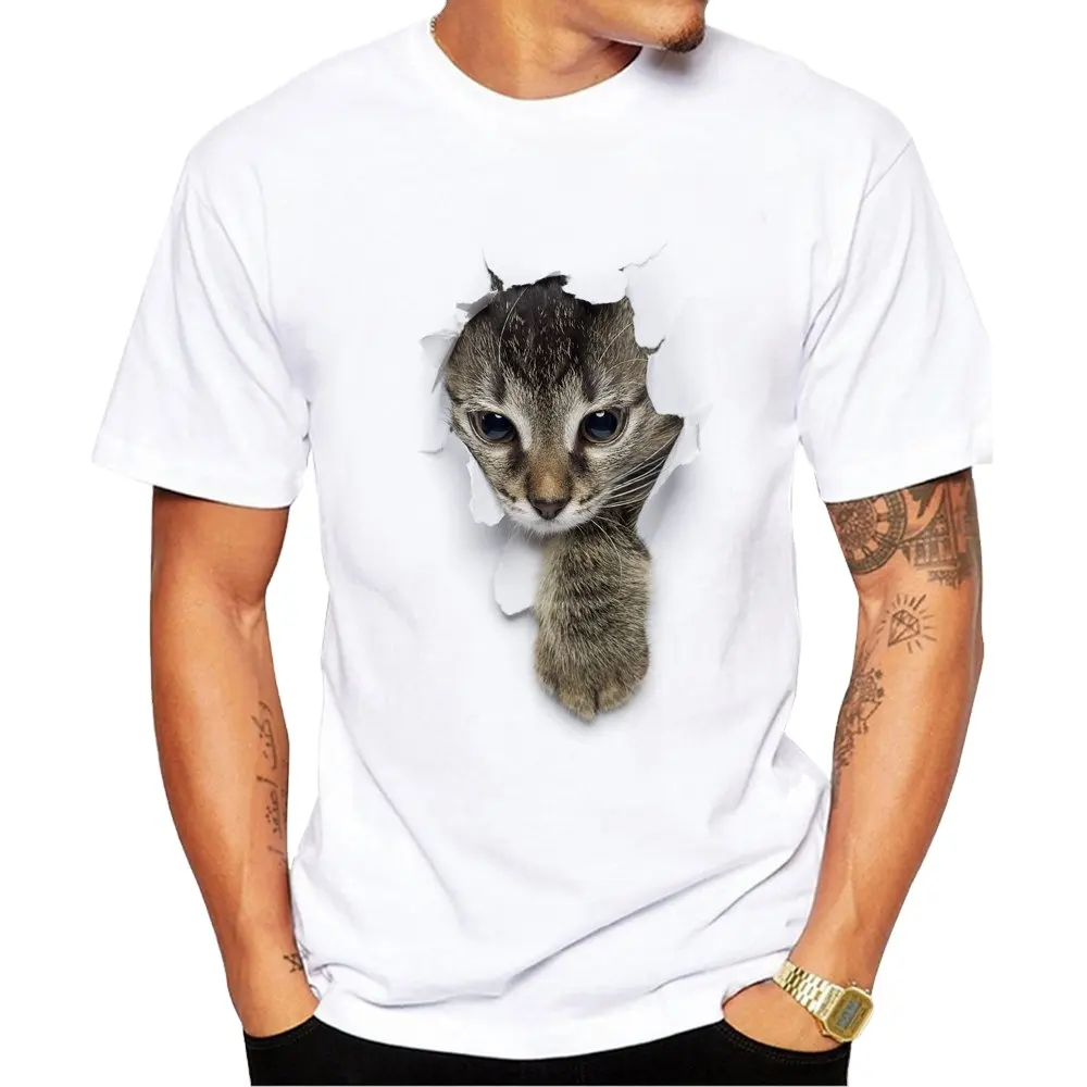 Commercio all'ingrosso di magliette da uomo a maniche corte stampate con gatto 3D popolari in europa e in America