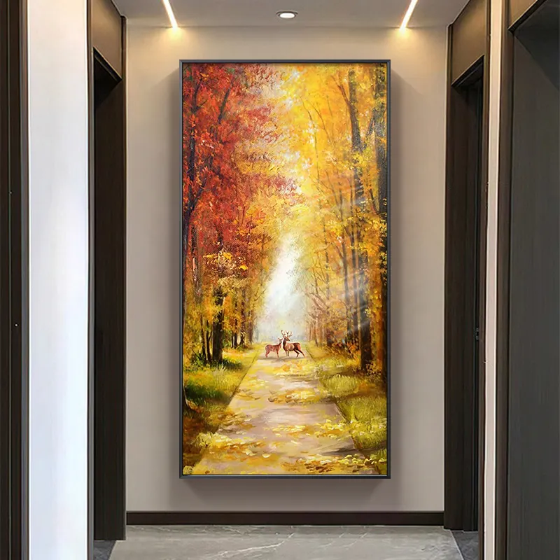 Personalizzare la pittura a olio disegnata a mano stile europeo luce di lusso dorato paesaggio avenue pittura decorazione artistica della parete