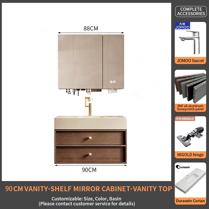 90Domestic Integrated Single Sink + Smart Storage Mirror Cabinet