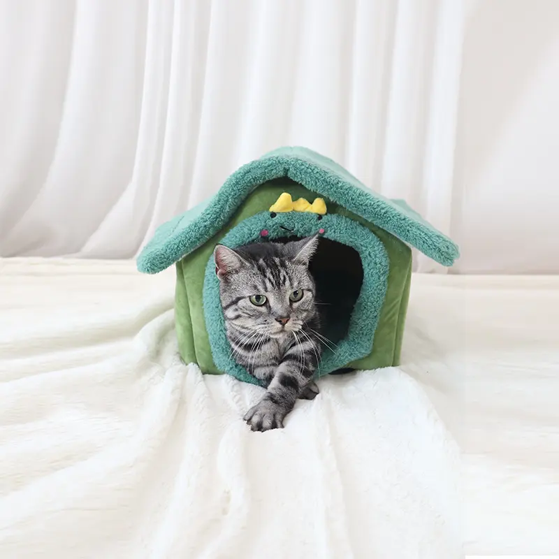 Nova Chegada Dobrável Velo Design Bonito Tecido De Veludo Ártico Pet Caverna Gato Casa com Mat Plush Pet Bed Indoor