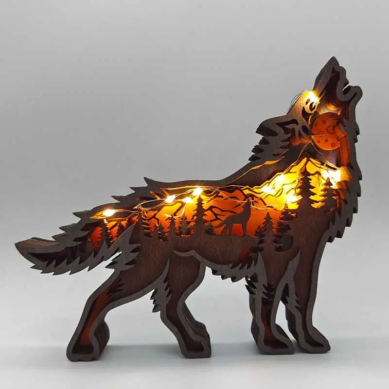 Lobo de corte a laser 3d para artesanato, decoração caseira material de madeira com corte a laser para artesanato, presente, decoração de mesa, floresta, animais, lobo