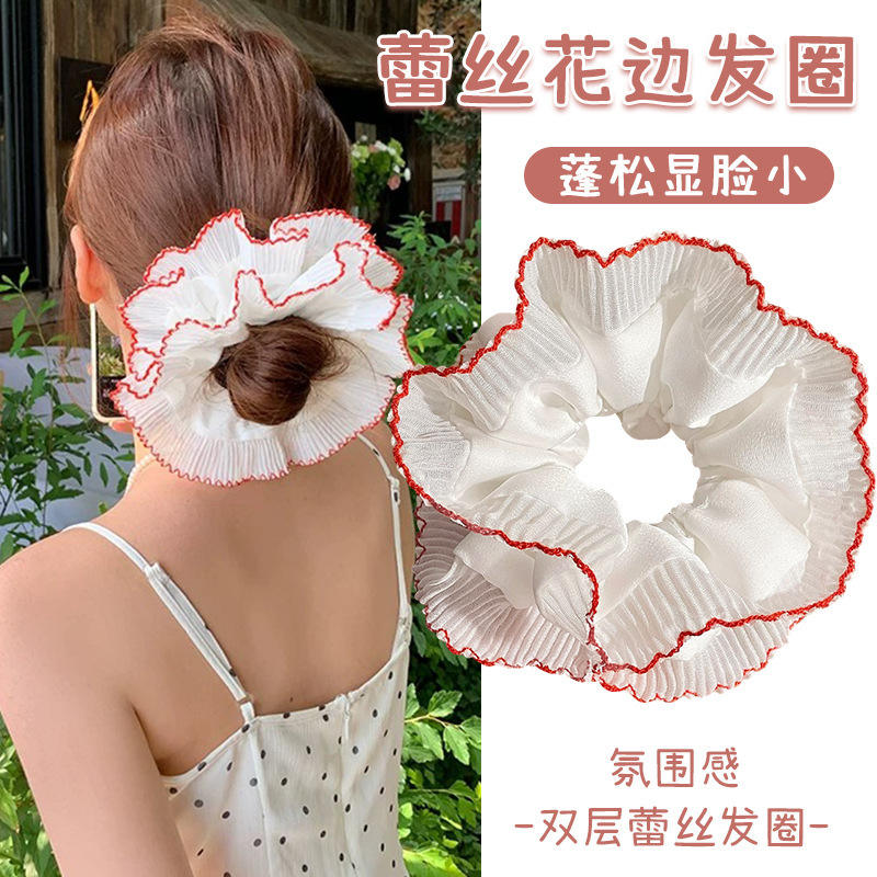 ผูกผมสีแดงลูกไม้จีบ